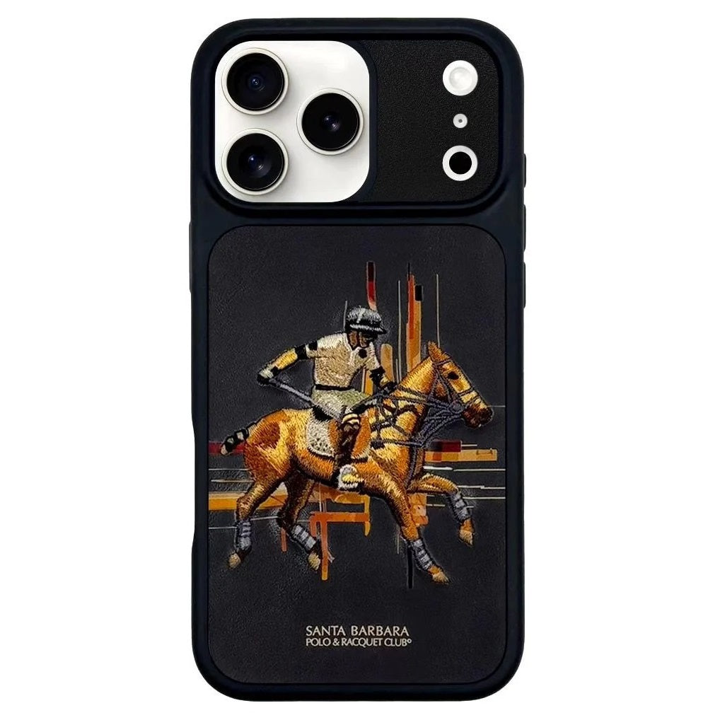 iPhone 17 Pro Max Leather Case, Original Santa Barbara Cedric Series Leather Back Cover - Black